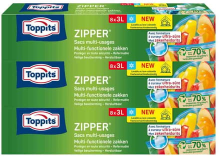 Toppits Zipper Multi-Functionele Zakken 3 liter - 3 x 8 stuks - Voordeelverpakking