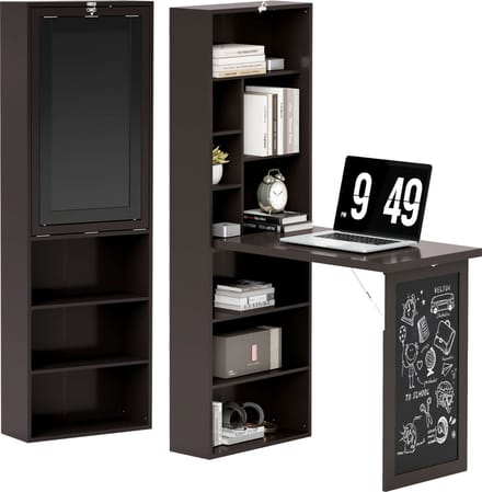 HOMCOM Bureau met planken - Spaanplaat - 98x51x153cm - Bruin