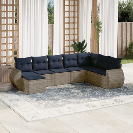 vidaXL - 8-delige - tuinbankset - met - kussens, - grijs - polyrotan