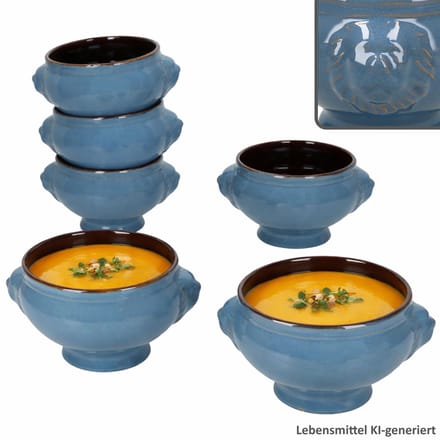 Set van 6 soepkommen met leeuwenkop, blauw, 0,4 l – 24301773