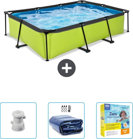 EXIT Rechthoekig Lime Frame Zwembad - 300 x 200 x 65 cm - Inclusief Pomp - Solarzeil - Onderhoudspakket - Nu extra voordelig