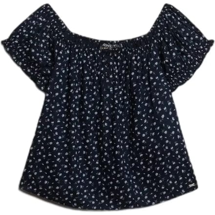 Superdry - Geweven top met korte mouwen en halve knoopsluiting - Dames - Tops