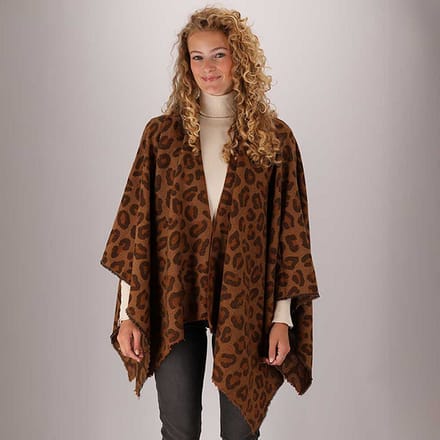 Morethansocks - Geweven poncho dames - One size - Panterprint - Poncho dames omslagdoek - Poncho dames met print
