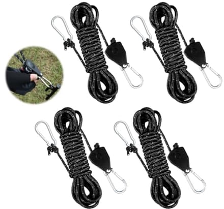 Set van 4 reflecterende tentlijnen met spanners - Verstelbaar, 4 meter - merkloos
