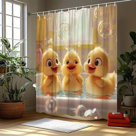Speelse Eenden Douchegordijn - Hartverwarmende Badtijd, Polyester, 12 Haken, 70.8x70.8 Inch, Schattig Ontwerp, Machine Wasbaar W90XH180cm beige