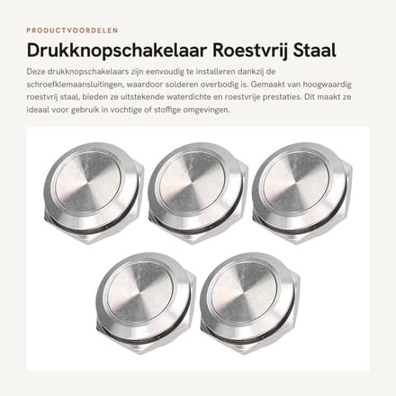 Dailygoods - Drukknopschakelaar Roestvrij Staal Waterdicht 5-delig