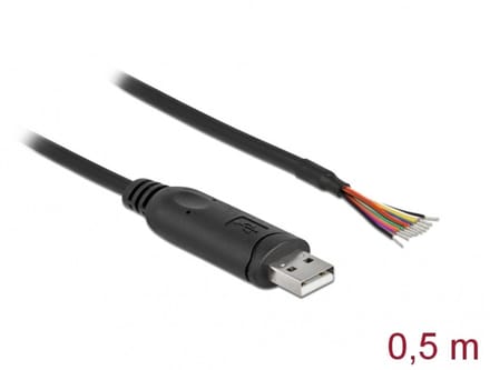 Delock Adapter cable USB 2.0 Type-A to Serial RS-232 with 9 open wires + Shielding 0.5 m