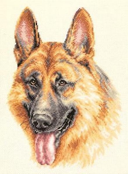 Borduurpakket German Shepherd - duitse herder met telpatroon Chudo Igla (Magic Needle)