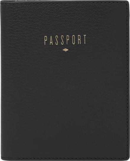 FOSSIL Leren identiteitskaarthoesje portemonnee Travel RFID Passport Case Black zwart