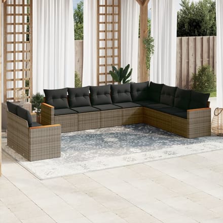 vidaXL - 10-delige - Loungeset - met - kussens - poly - rattan - grijs