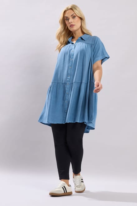 Yours Blauw Gelaagd Chambray Overhemd Met Smokwerk Size 48