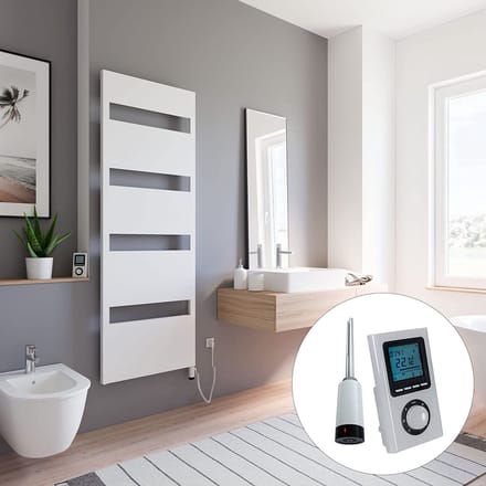 Schulte TURIN - elektrische designradiator - 60x170cm - wit - digitale remote aansluiting rechts - 600 Watt