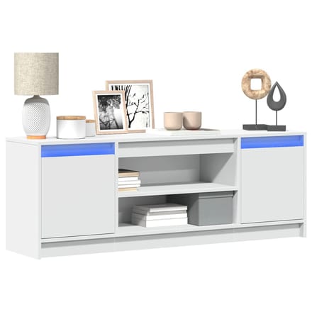 Meuble TV Blanc avec Éclairage LED 139,5 x 34 x 50 cm Panneau de Particules