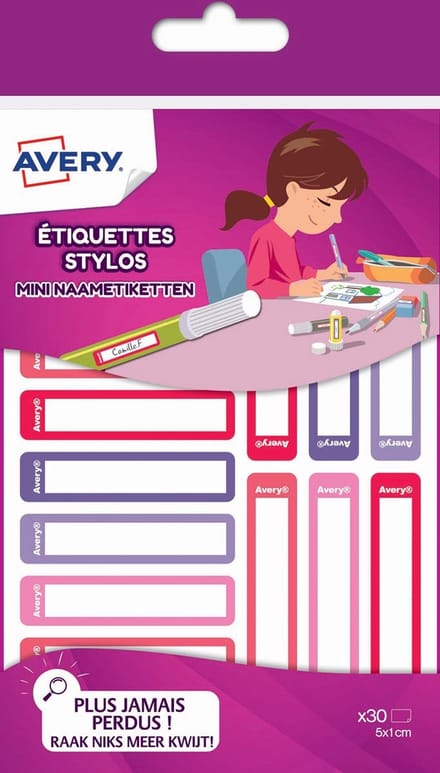 Naam etiket mini Avery 30stuks assorti rood Family