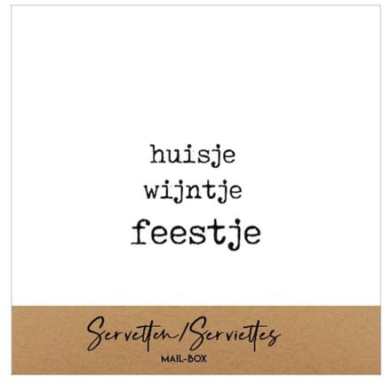 Servetten met tekst huisje , wijntje , feestje. 2 pakjes van 15 servetten