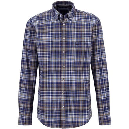 Fynch-Hatton Overhemd Allover Mini Flanel Checks Button Down Camel-Blue / male