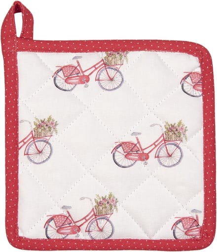 Clayre & Eef Pannenlap Kind 16x16 cm Rood Wit Katoen Fiets