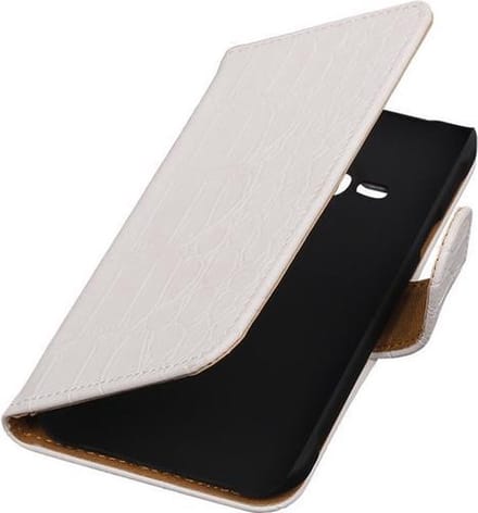 Samsung Galaxy J1 Ace - Krokodil Wit Booktype Wallet Hoesje