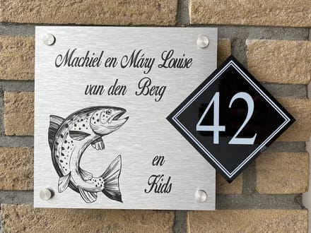 Naambordje / huisnummer voordeur zalm rvs look