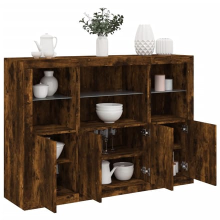 vidaXL - Dressoirs - met - LED-verlichting - 3 - st - bewerkt - hout - gerookt - eiken