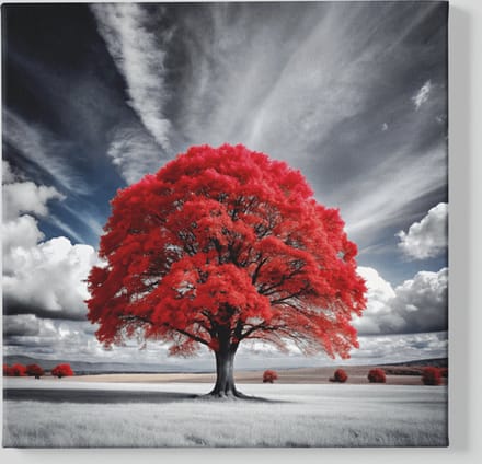 Vierkant Canvas Schilderij - Rode Boom - Landschap - 60x60x2 cm