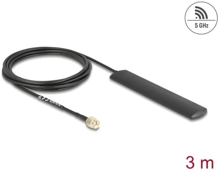 Delock WiFi 5.8 GHz Antenne | 3 dBi Gain | RP-SMA Plug | 3 Meter Kabel | Compact Design
