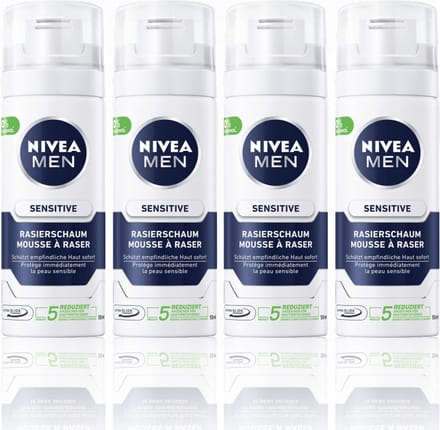 Nivea® | 4 x 50 ml Scheerschuim sensitive | mini flacon | reisformaat | gevoelige huid |