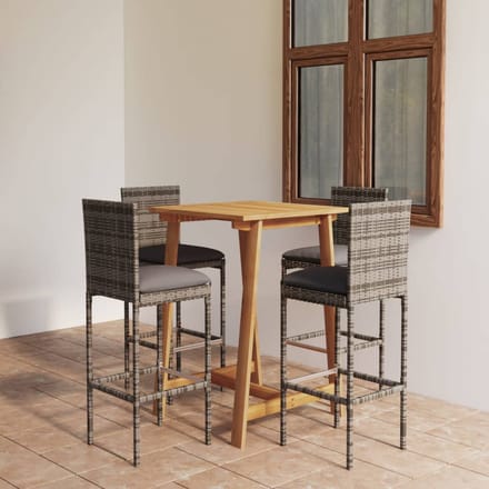 vidaXL - 5-delige - Tuinbarset - met - kussens - grijs