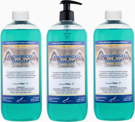 Claudius Douchegel Hamam 1 liter - set van 3 stuks - met gratis pomp - Showergel