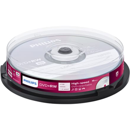 DVD+RW Philips 4.7GB 4x SP 10 stuks