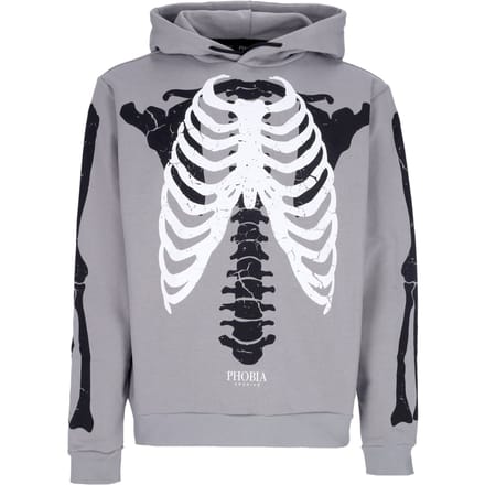 Lichtgewicht herensweatshirt met capuchon en skeletprint, grijs/wit