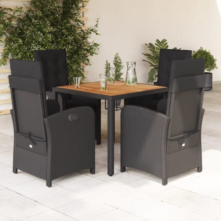 vidaXL - 5-delige - Tuinset - met - kussens - poly - rattan - zwart