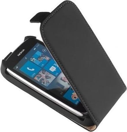 Lederen Flip Case Hoesje - Nokia Lumia 900 Zwart