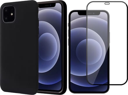 Hoesje geschikt voor iPhone 13 Mini en Screenprotector - Fluweelzachte Backcover - Zwart