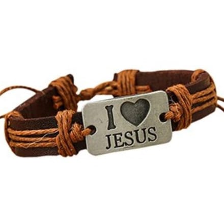 Fako Bijoux® - Leren Armband - Leder - I Love Jesus - Bruin