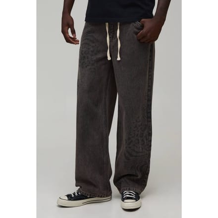 Relaxed Fit Jeans Met Gemengde Dierenprint | Stone | Size 28R