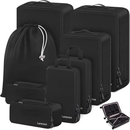 Reis Organizer Set - Bagage Kubussen - Efficiënt Inpakken - 8 Delig - 25x8x5 cm - Zwart