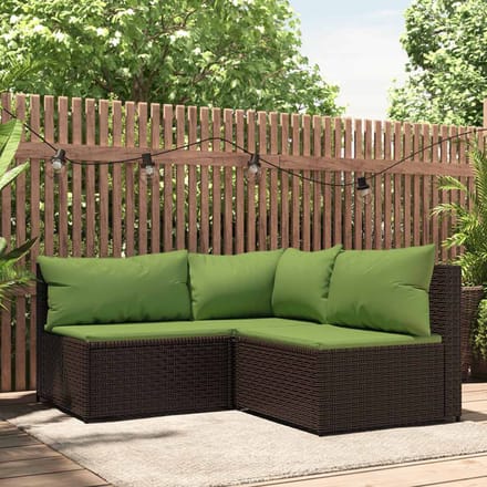 vidaXL - 3-delige - Loungeset - met - kussens - poly - rattan - bruin