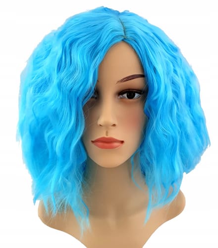 Cosplay Pruik 40cm Bob Glam Rock Blauw Neon Synthetisch