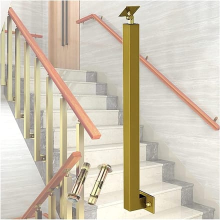 Verstelbare Balusterpaal - Leuningpaal Vierkant - Veiligheid Binnen - Platte Beugel - 60-120 cm - Goud