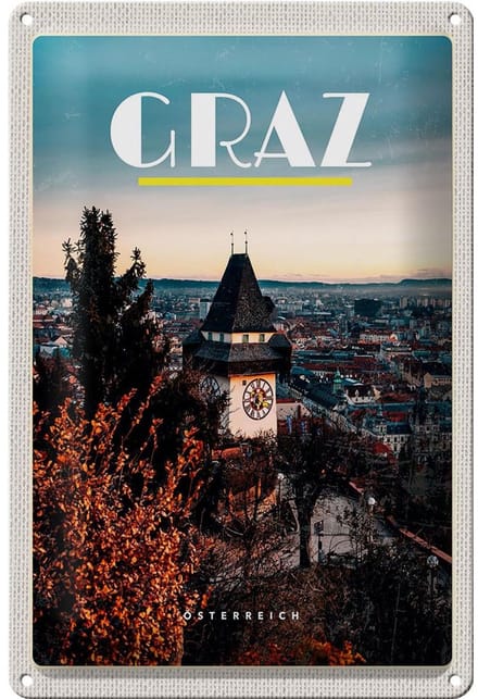 Blechschild Reise 20x30cm Graz Österreich Kirche Altstadt Urlaub