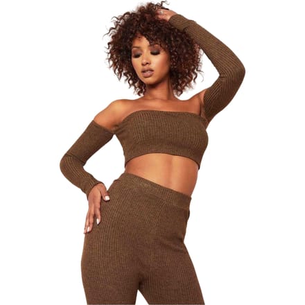 Missy Empire Dames/Dames Ribbed Bardot Crop Top (Chocolade)