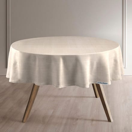 Protecttable - Rond Tafelzeil Linnenlook Ecru Ø138cm - Tafelkleed Afwasbaar - Kunststof