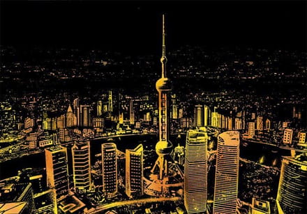 Scratch Art  Shanghai - 410 x 287 mm - Kras tekeningen - Scratch painting