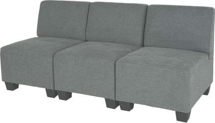 Modulaire 3-zitsbank Lyon, stof/textiel ~ grijs, zonder armleuningen