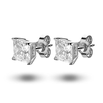 Twice As Nice oorbellen in zilver, vierkant zirkonia van 7 mm Wit