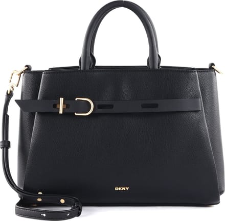 DKNY Leren Handtas Schoudertas Onyx Satchel Blk / Gold Zwart