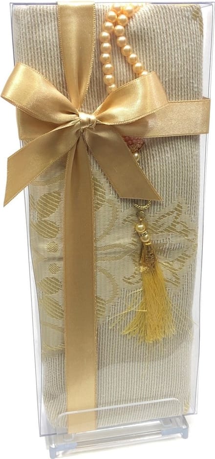 Geschenkset goud met gebedskleed en Parel Tesbih