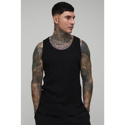 Tall Regular Fit Essential Ribbed Vest | Black | Size 2XL