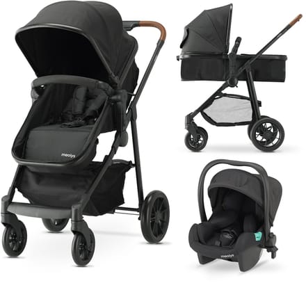 Mooiys Kai 3-in-1 Inklapbare Kinderwagen - Inclusief Autostoel - Zwart